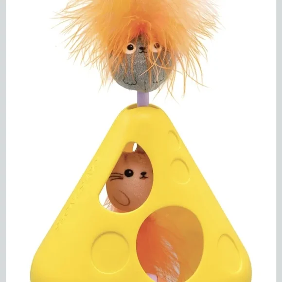 Interactive Yellow Cat Toy with Feather Top - Picture 2 of 4